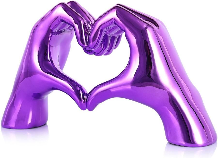 WUBIANJIE Purple Heart Handen Sculptuur Boho Woonkamer Decor Esthetische Plankdecoratie Ideaal voor Salontafel Planken Huis Slaapkamer Verjaardag Bruiloft Tafeldecoratie en Symbool van Liefde