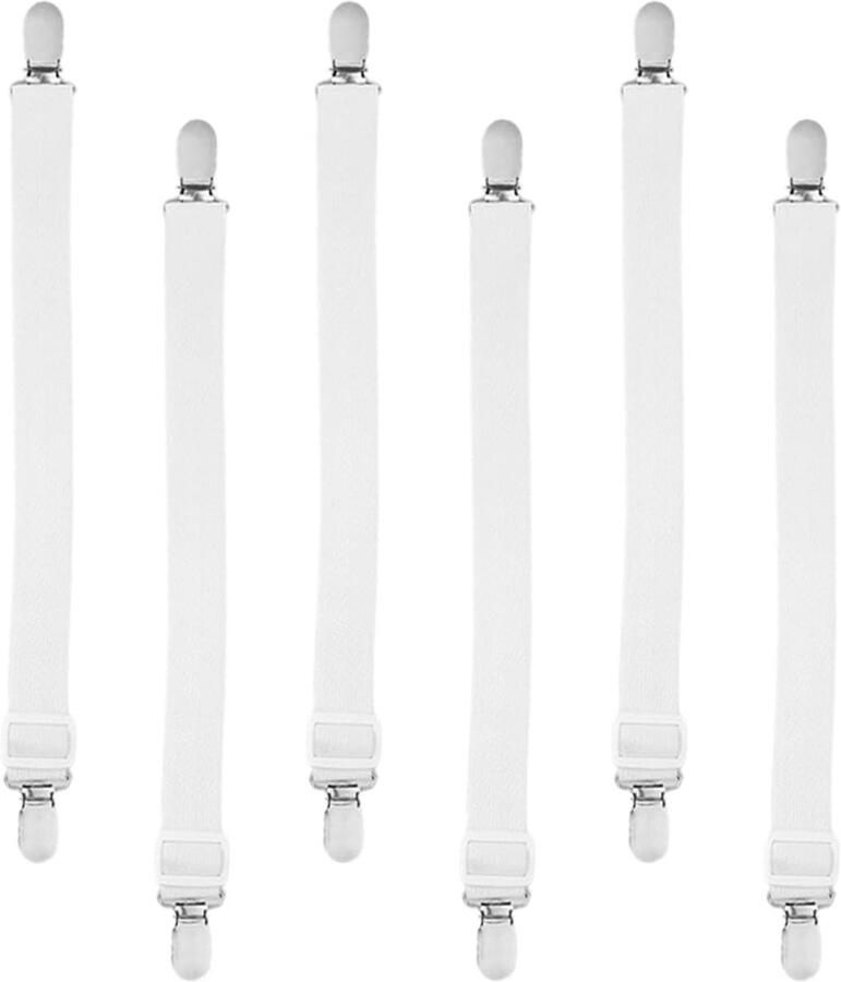 Wzhtuzi Set van 6 lakenspanners elastische lakenbevestigingen verstelbare lakenspanners lakenspanbanden met metalen clips tafelkleedclip voor lakens matras strijkplank of bank