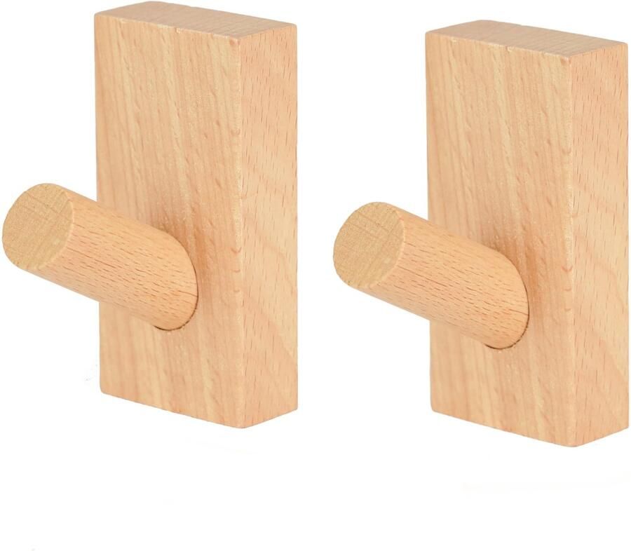 XAQAMY 2 stuks houten kapstokhaken ronde houten wandhaken houten wandkapstokhaken vintage decoratieve kapstokhaken zelfklevende wandhaken kapstokhaken houten haken hoedenhaken plakhaken (beukenkleur)