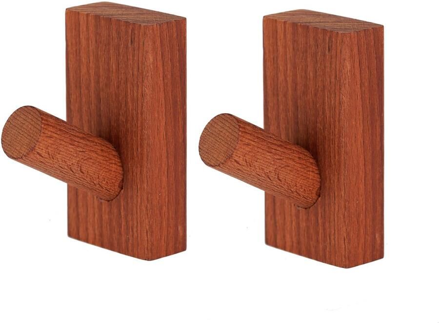XAQAMY 2 stuks houten kapstokhaken ronde houten wandhaken houten wandkapstokhaken vintage decoratieve kapstokhaken zelfklevende wandhaken kapstokhaken houten haken hoedenhaken plakhaken (walnootkleur)