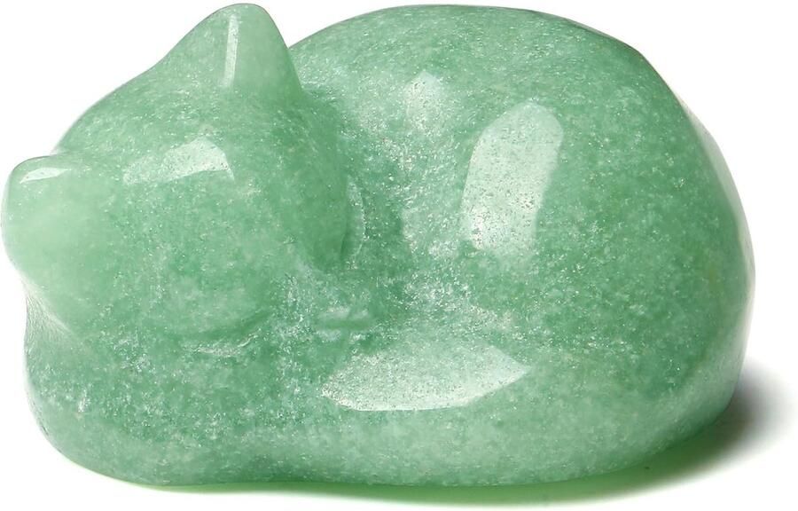 XIANNVXI Groene Aventurijn Kat Kristallen Kattenbeeldje Decoratie Groene Kawaii Kat Slapende Kat Polijst Genezende Steen Katten Verjaardagscadeau Kattenliefhebbers Leuke Kamer Bureau Decoratie