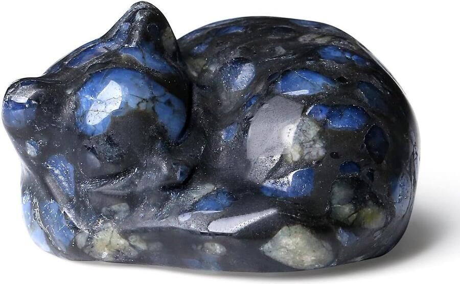 XIANNVXI Katten Blauwe Labradoriet Kristallen Kattenbeeldje Kawaii Kat Slapende Kat Polijststenen Katten Verjaardagscadeau Kattenliefhebbers Schattige Kamer Bureau Decoratie