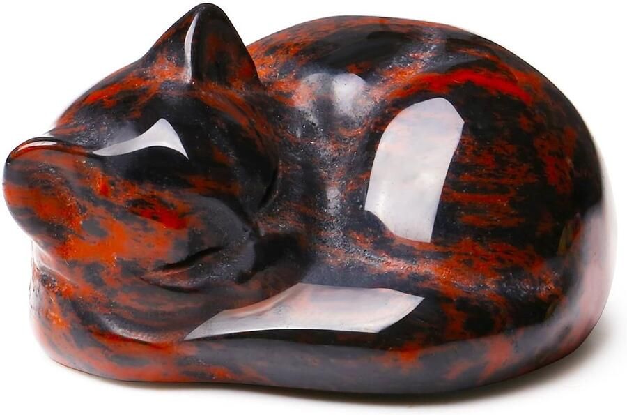 XIANNVXI Katten Rode Obsidiaan Kristallen Kattenbeeldje Kawaii Kat Slapende Kat Polijst Helende Steen Katten Verjaardagscadeau Kattenliefhebbers Schattige Kamer Bureau Decoratie