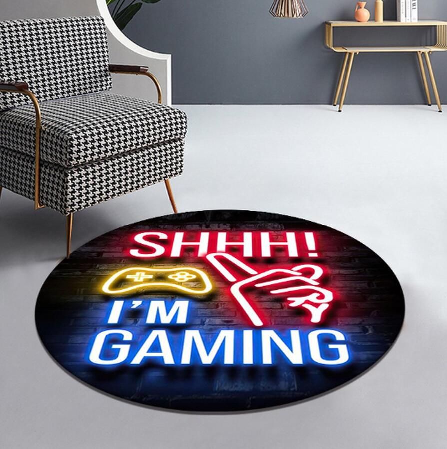 HomeBerg XL Game Tapijt Rond I'm Gaming Kinderen Gaming Kruipmat Vloermat Gameroom Vloerkleed Speelkleed Game kamer Zacht Controller Look 120 CM - Foto 2