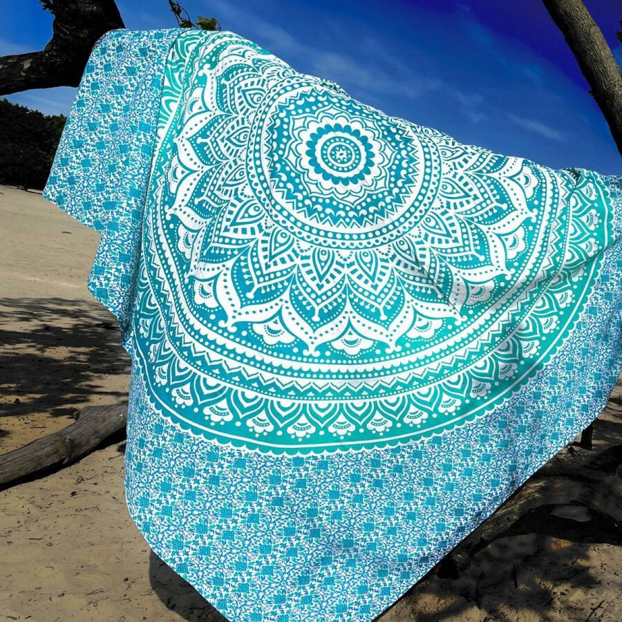 XL groot strandlaken Turquoise Groen Blauw Mandala dun textiel Ibiza Schaduwdoek Lindian style