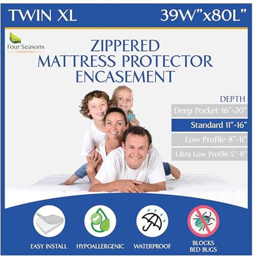 XL Matrasbeschermer met Ritssluiting Waterdicht en Hypoallergeen voor Twin Bed