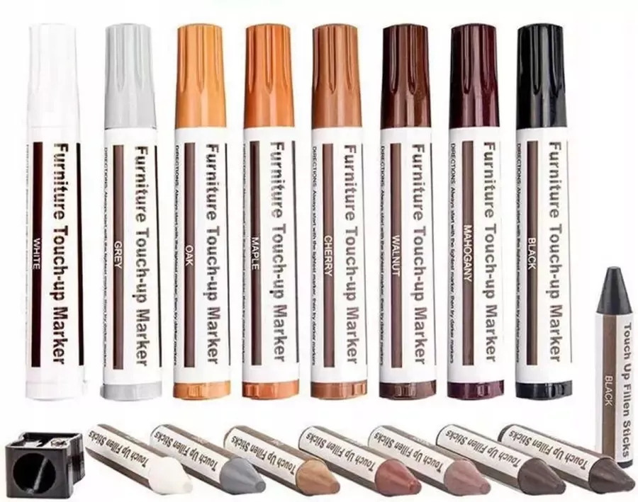 XL Meubelstiften Set Houten Meubel Vloeren Laminaat Reparatie Stiften Marker Touch Up Meubellak Houtvuller Wax Krijtjes Reparatie Kit Eenvoudig Wegwerken Van Krassen & Beschadigingen 17-Delig