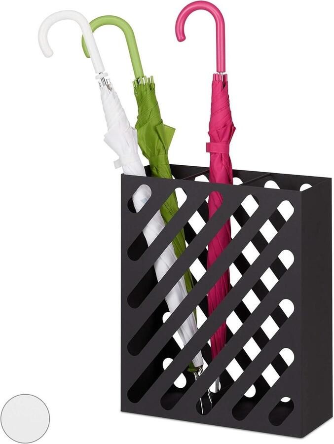 XL rechthoekige paraplubak voor wandelstokken en paraplu Staal 48x40x15 cm Zwart