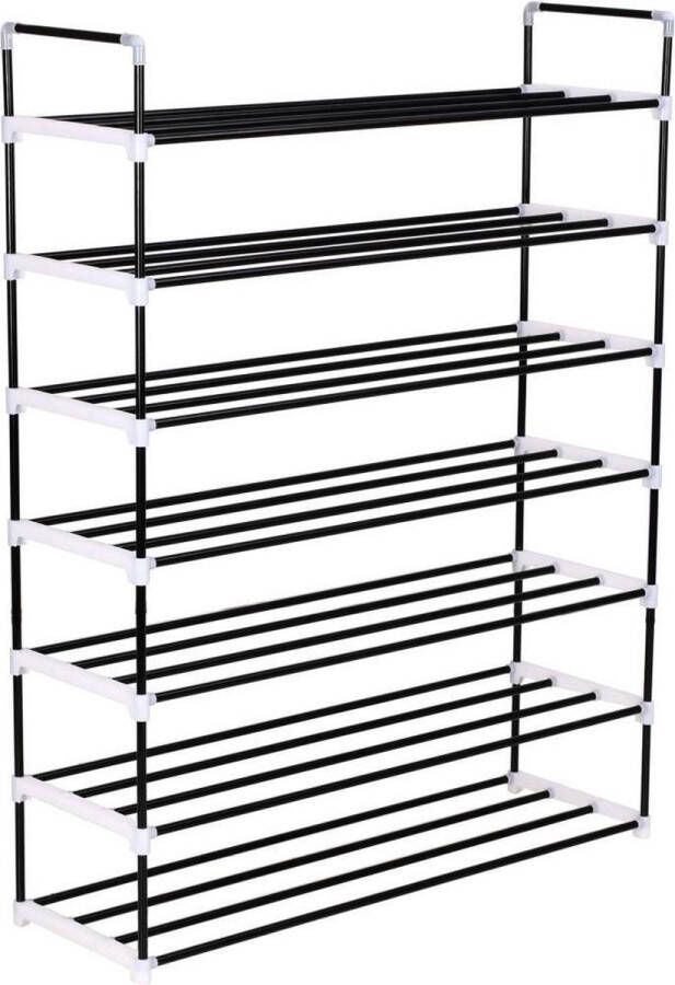 XL Schoenenrek Met 7 schappen Schoenenkast Schoenenrek Metaal Kunstof Zwart