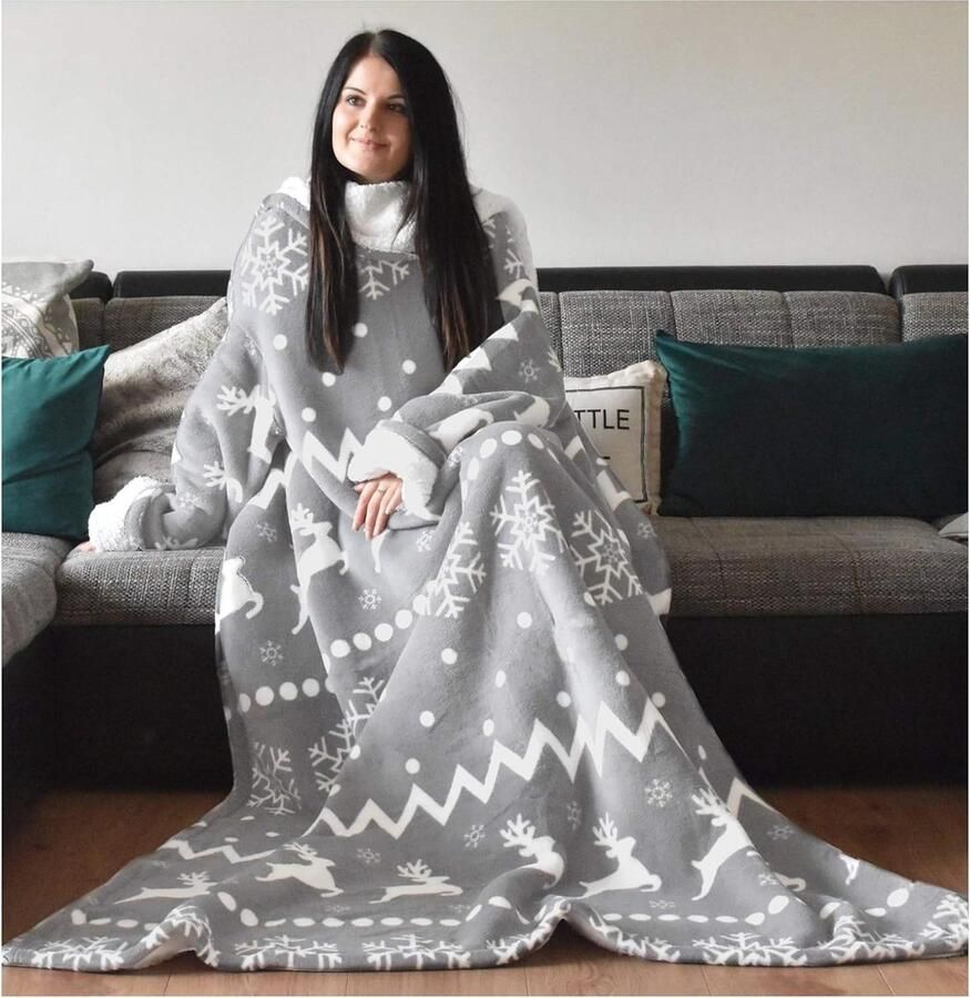 XL Sherpa Knuffeldeken met Mouwen 200x150 cm Warm en Zacht Perfect voor op de Bank of voor TV Kijken