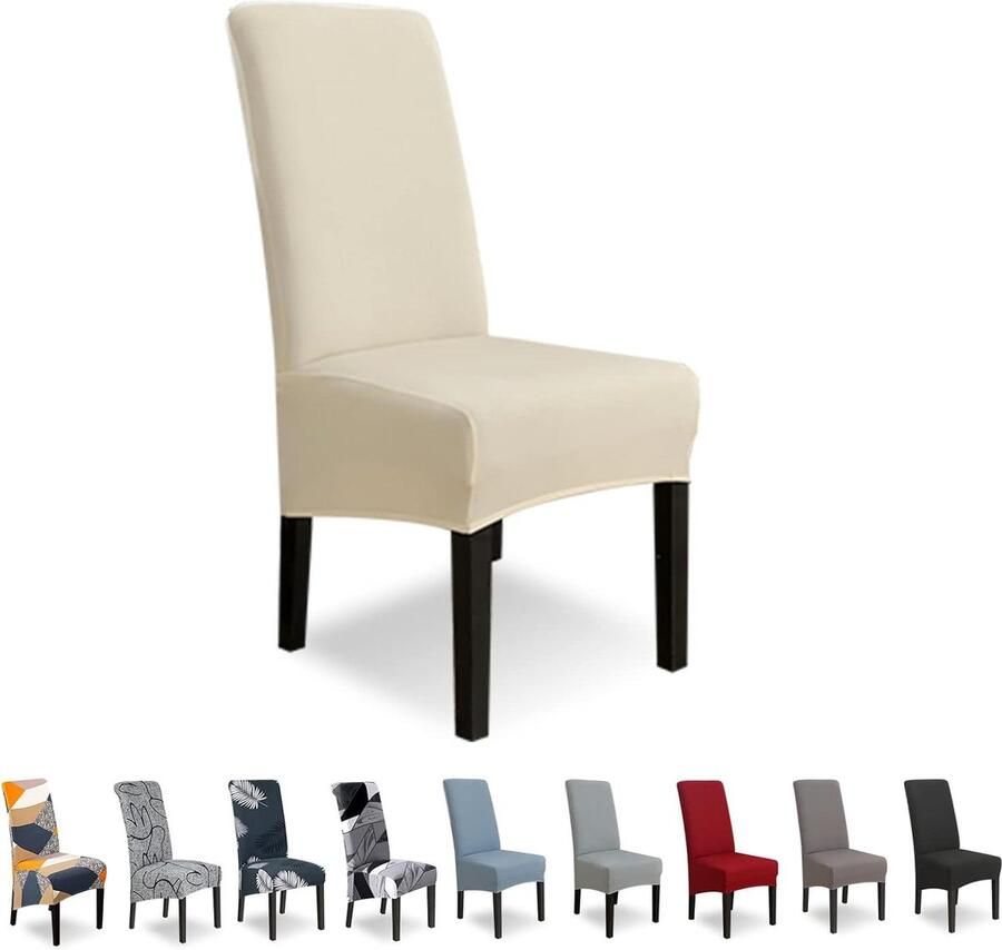 XL Stoelhoezen Set van 6 Stretch Kantelstoelen Elastaan Universeel Grote Eetkamerstoel Hotelbanket Beige Stoelhoezen