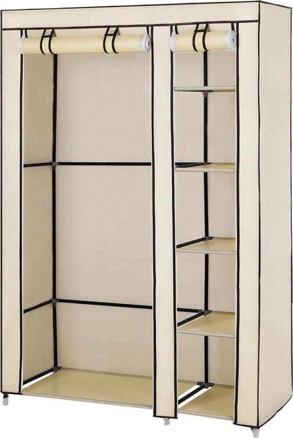 Xl Stoffen Kast Kleerkast Opvouwbare Kast Campingkast Met Kledingroede 110 X 175 X 45 Cm Beige