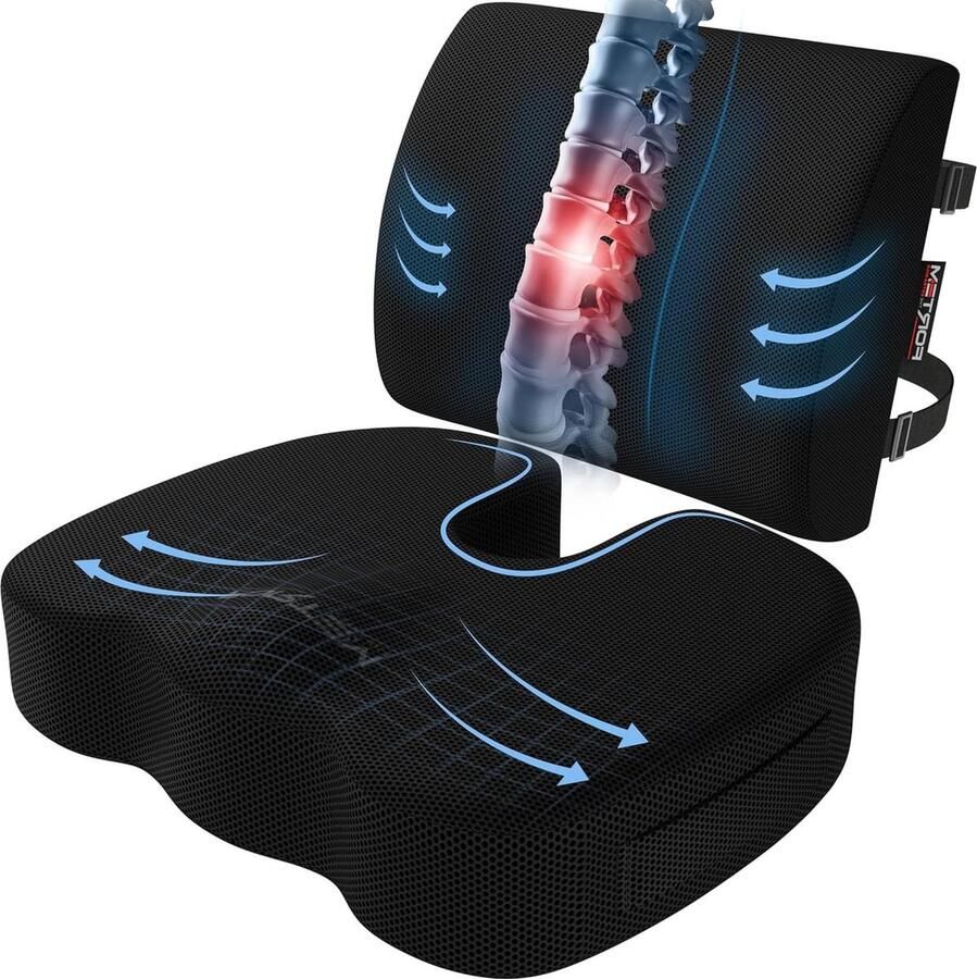 XL Traagschuim Zitkussen Ergonomisch Rugkussen voor Bureaustoel en Autostoel met Wasbare Hoes