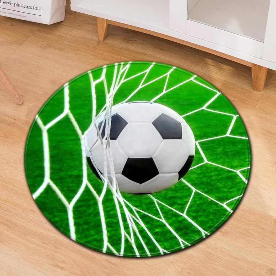 HomeBerg XL Voetbal Tapijt Rond Kinderen Bal Kruipmat Vloermat Soccer Vloerkleed Speelkleed voetbalkamer Zacht 120 CM - Foto 2