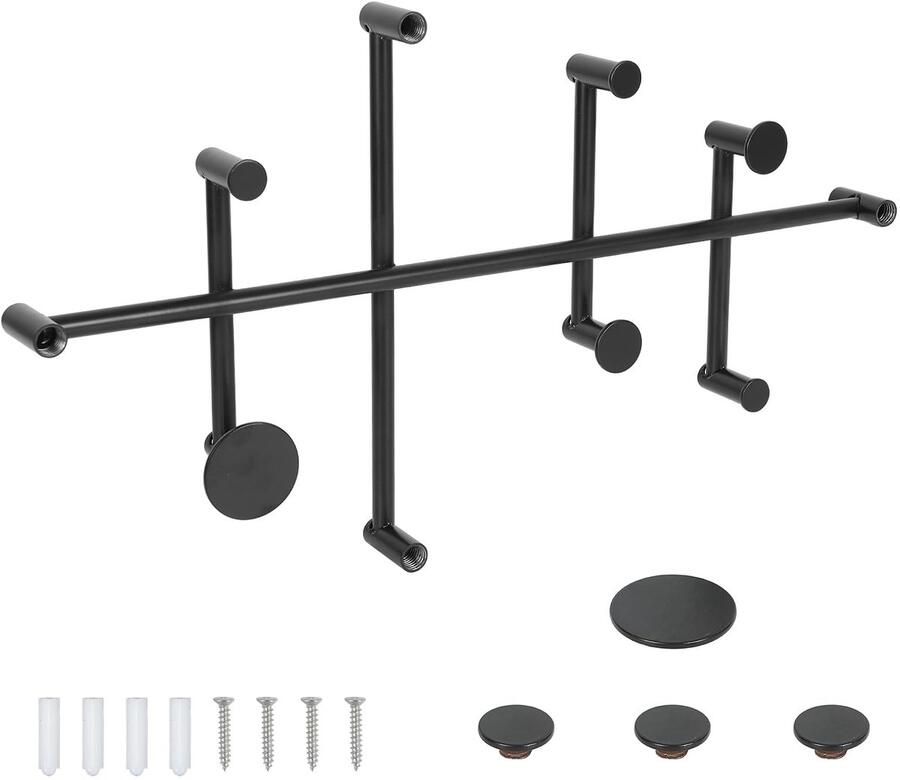 XLSBZ Kapstok Muur Moderne Wandkapstok Metalen Kapstokhaak met 10 Haken Minimalistische Kapstok Wandhaak voor Jassen Sjaals (Zwart)