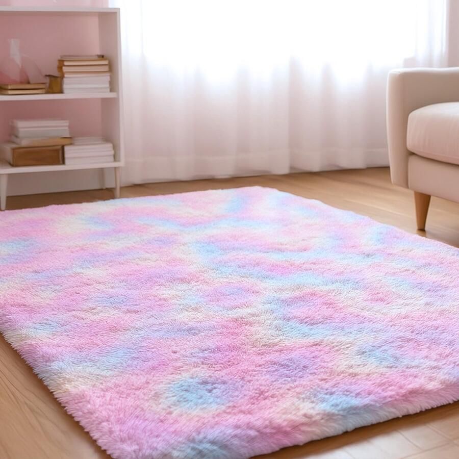 XSIVOD Fluffy Dieppolig Tapijt Regenboog Wasbaar Tapijt 80x160 Woonkamer Antislip Extra Grote Tapijten Slaapkamer Zachte Moderne Tapijten Matten voor Kinderkamer
