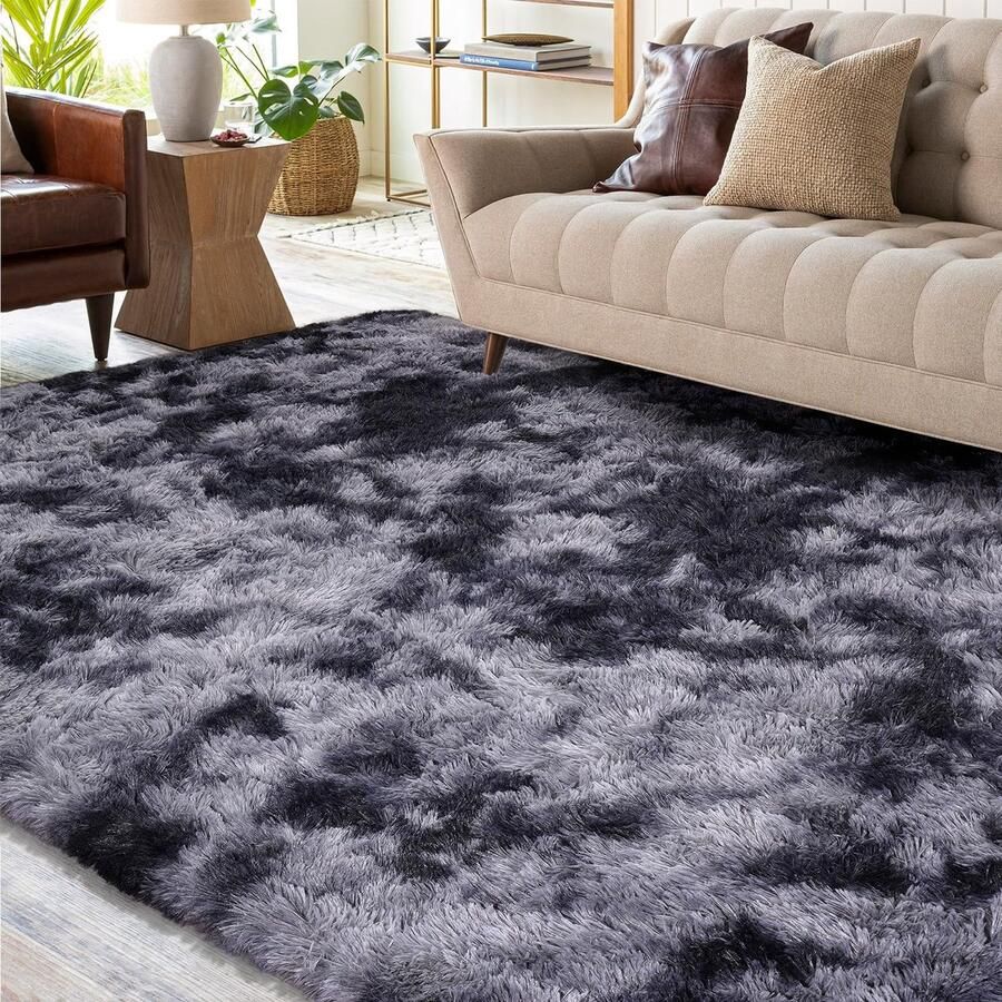 XSIVOD Fluffy hoogpolig tapijt donkergrijs wasbaar tapijt 120x160 woonkamer antislip extra grote tapijten slaapkamer zachte moderne tapijten mat tapijten voor kinderkamers