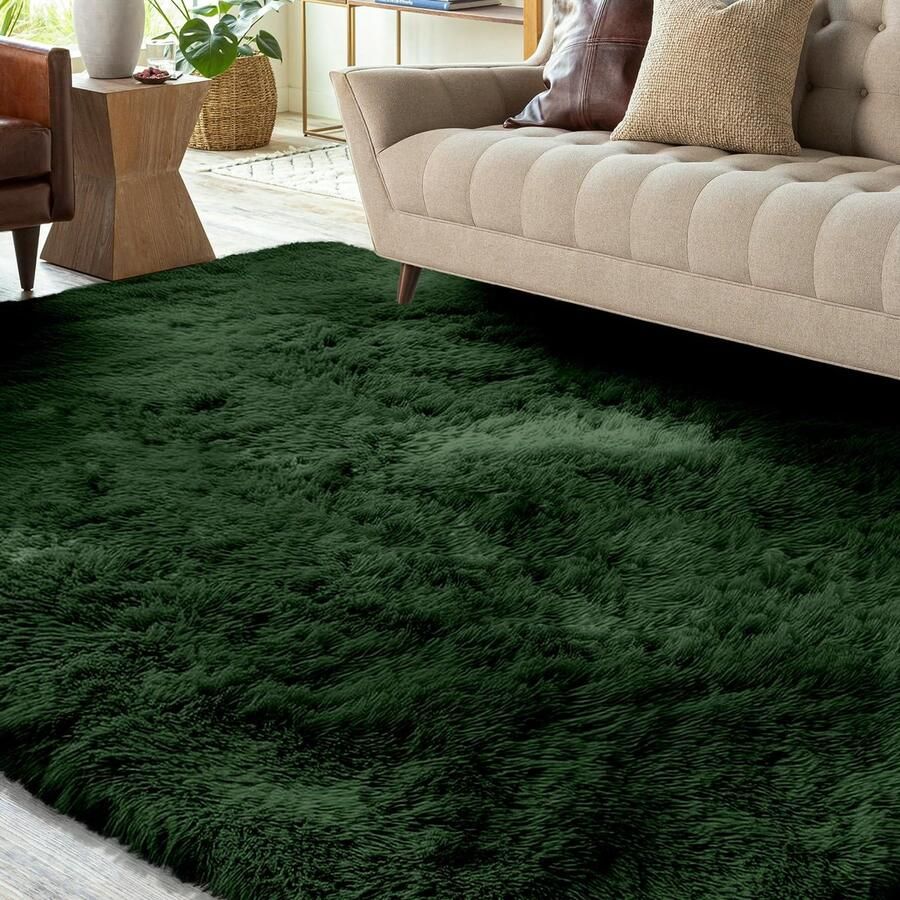 XSIVOD Fluffy hoogpolig tapijt donkergroen wasbaar tapijt 80x160 woonkamer antislip extra grote tapijten slaapkamer zachte moderne tapijten matten tapijten voor kinderkamers