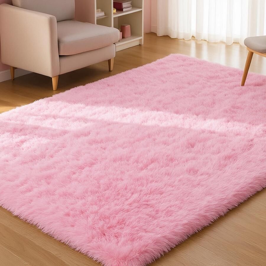 XSIVOD Fluffy hoogpolig tapijt lichtroze wasbaar tapijt 120x160 woonkamer antislip extra grote tapijten slaapkamer zachte moderne tapijten matten tapijten voor kinderkamers