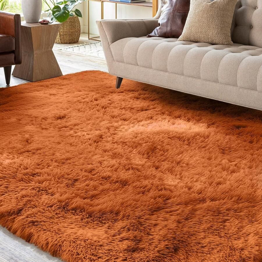 XSIVOD Fluffy hoogpolig tapijt oranje wasbaar tapijt 200x300 woonkamer antislip extra grote tapijten slaapkamer zachte moderne tapijten matten tapijten voor kinderkamers
