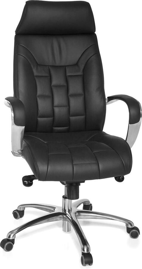 Rootz Living Rootz XXL Directiestoel Bureaustoel Echt leer Hoge rugleuning Lendensteun Aluminium armleuningen Chromen onderstel Capaciteit van 120 kg 8 uur zittijd 66 cm x 62 cm x 118-128 cm