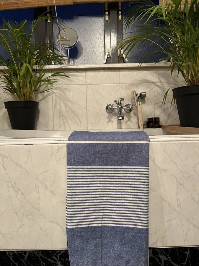 XXL Hammam strandlaken 240cmx210cm blauw met strepen en franjes strandlaken picknick kleed tafelkleed bank kleed muur decoratie bedovertrek schaduw doek hamam doek LifingWorld