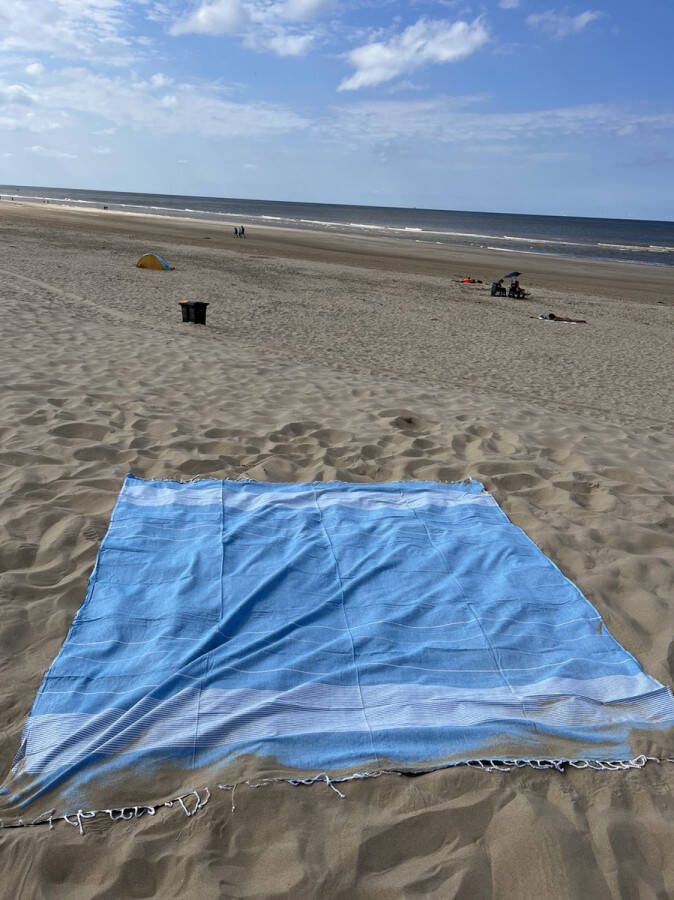 XXL Hammam strandlaken 240cmx210cm licht blauw met strepen en franjes strandlaken picknick kleed tafelkleed bank kleed muur decoratie bedovertrek schaduw doek hamam doek LifingWorld