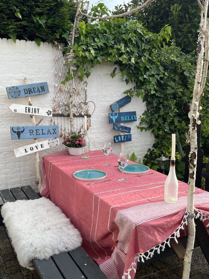 Lifingworld XXL Hammam strandlaken 240cmx210cm rood met strepen en franjes strandlaken picknick kleed tafelkleed bank kleed muur decoratie bedovertrek schaduw doek hamam doek Rood