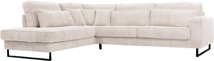Vente-unique XXL hoekbank met hoek links van beige ribfluweel TESSIO van Maison Céphy L 295 cm x H 101 cm x D 253 cm - Foto 3