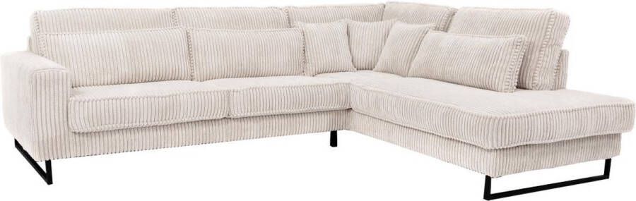Vente-unique XXL hoekbank van beige ribfluweel TESSIO van Maison Céphy L 295 cm x H 101 cm x D 253 cm - Foto 2