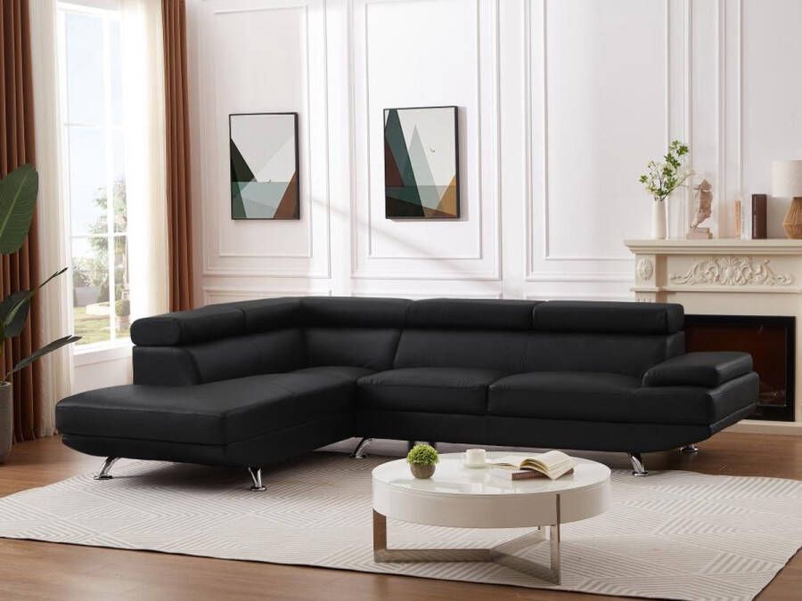 Vente-unique XXL hoekbank van kunstleer ROMAIN zwart hoek links L 290 cm x H 95 cm x D 226 cm - Foto 2