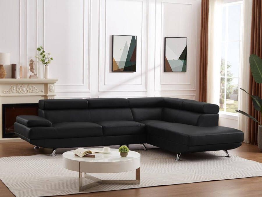Vente-unique XXL hoekbank van kunstleer ROMAIN zwart hoek rechts L 290 cm x H 95 cm x D 226 cm