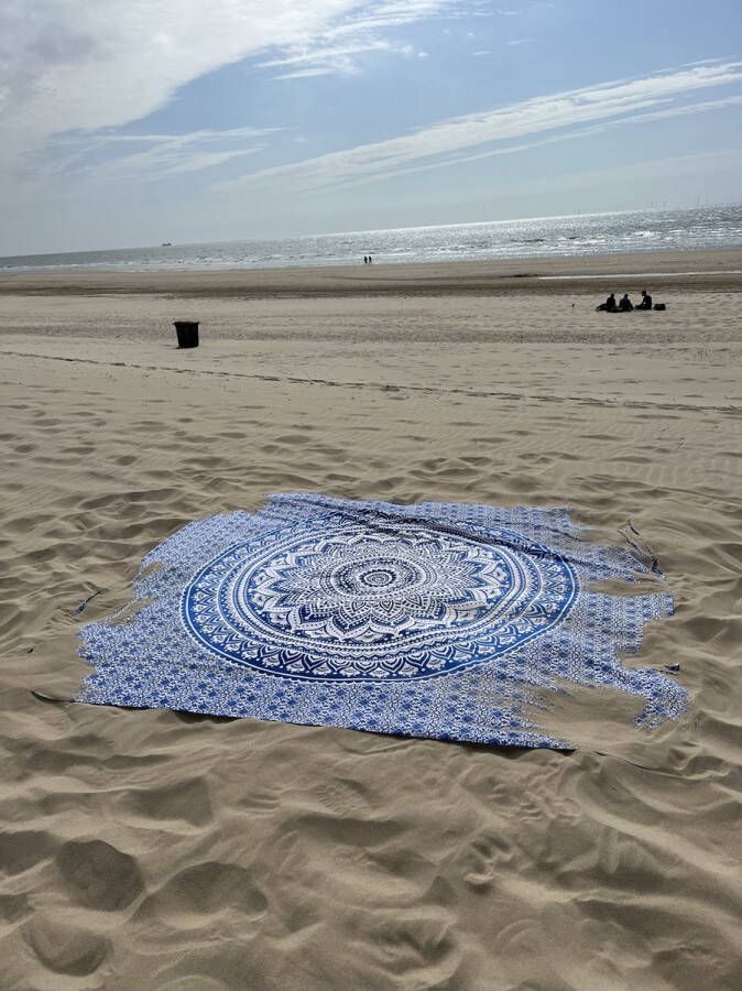 Ibiza laken Hamam doek Strandlaken bed overtrek schaduwdoek muur decoratie picknickkleed tafel kleed bankkleed 240 x 210 cm katoen XXL laken XXL Doek -Mandala Blauw Wit