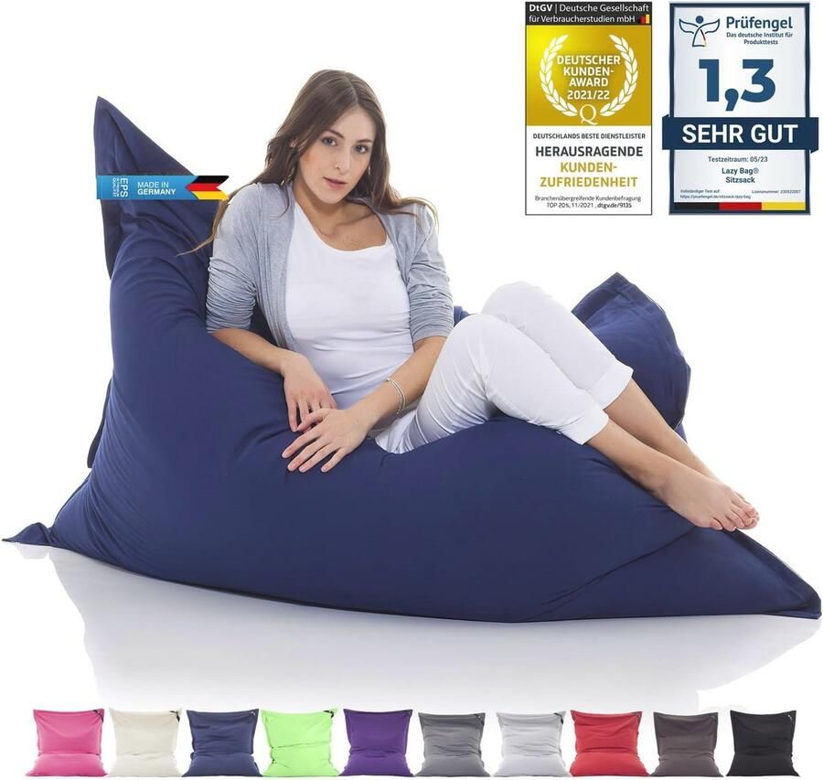 XXL Katoenen Zitzak 400L Ergonomische en Comfortabele Zitzak voor Binnen en Buiten 180x140cm Blauw