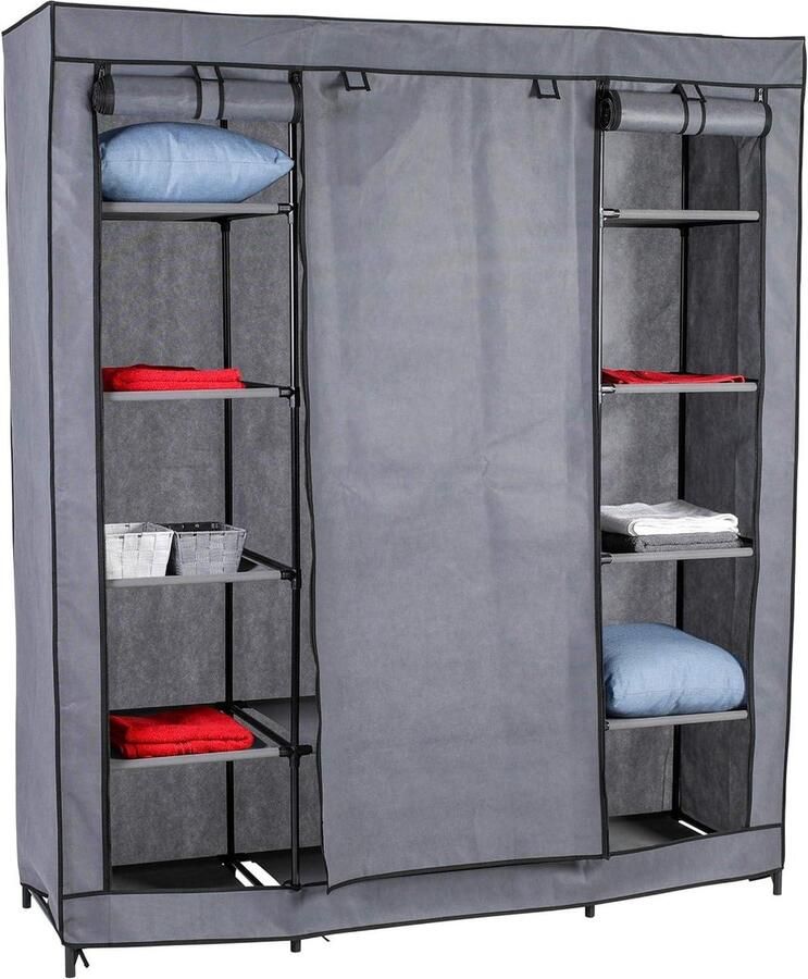 XXL-kledingkast ca. 150 x 175 x 45 cm grijs-zwart met extra opbergruimte kledingkast