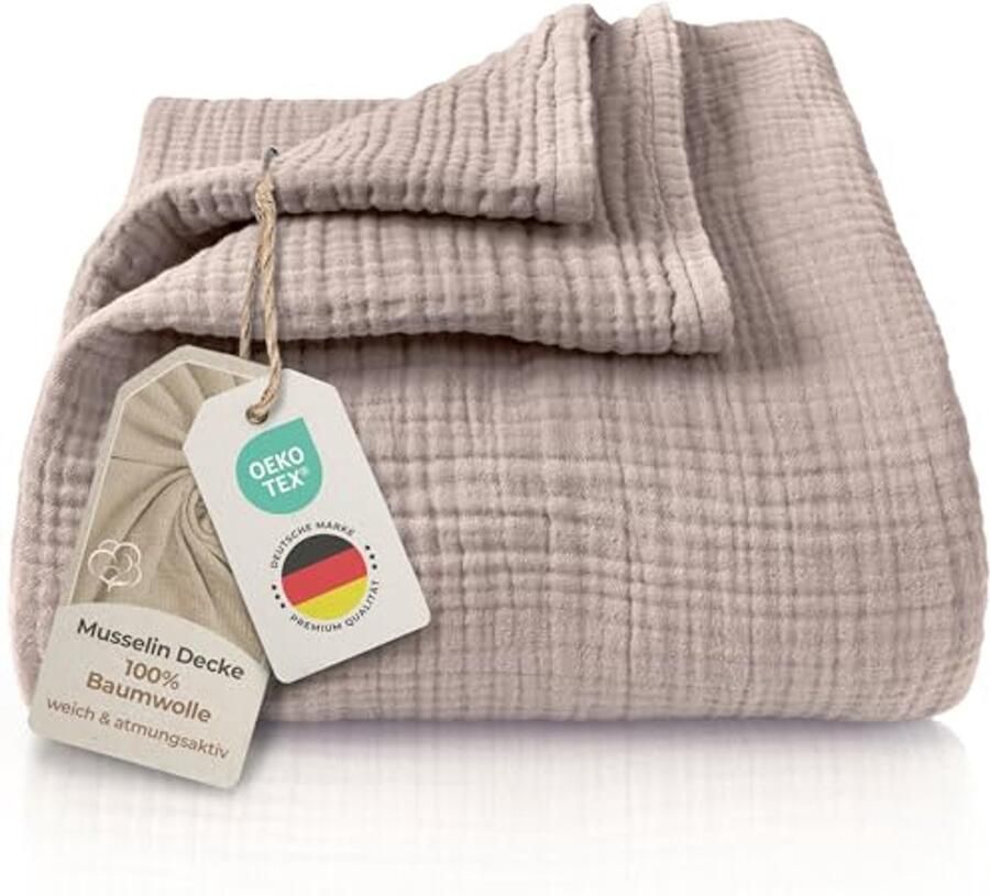 XXL Muslin Bedspread 220 x 240 cm 100% Cotton Extra Soft Blanket for Cuddling Bed or Sofa