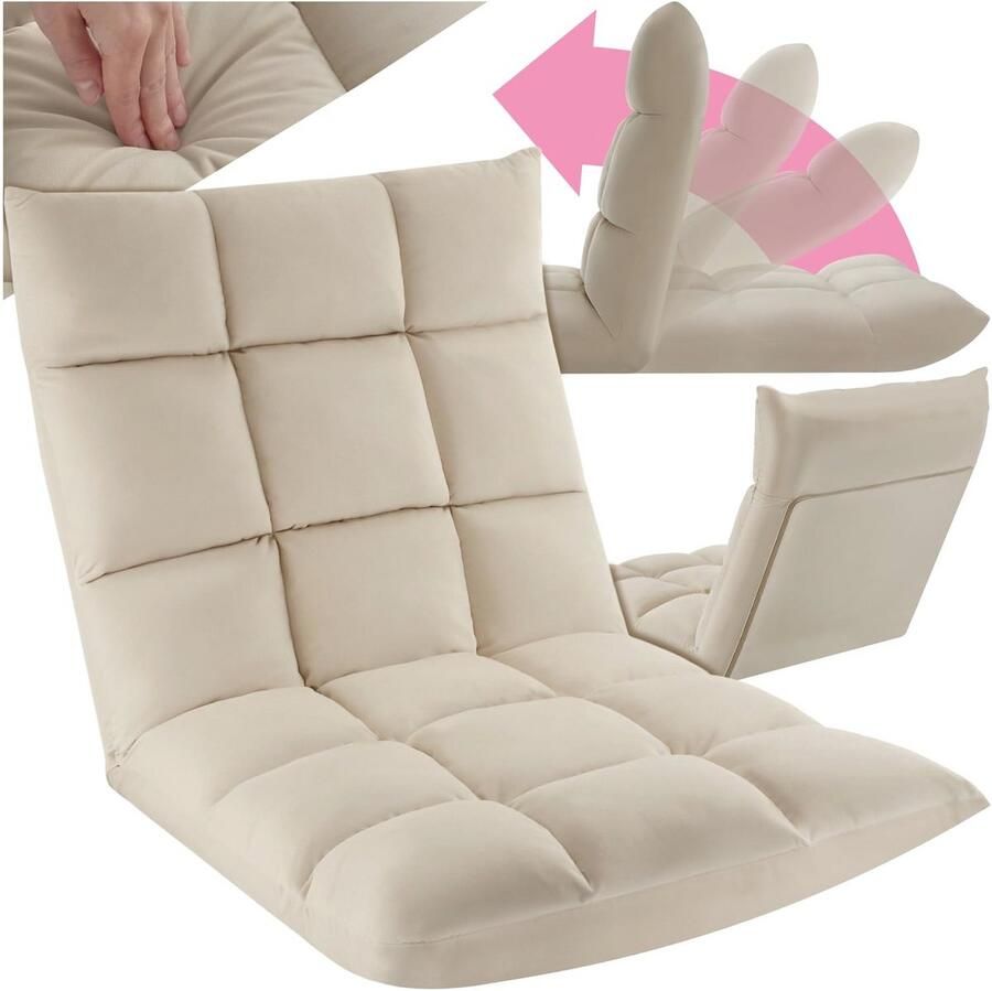 XXL Opvouwbare Relaxstoel met Verstelbare Rugleuning Comfortabele Fauteuil voor Meditatie TV en Ontspanning Beige