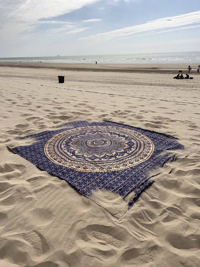XXL strandlaken mandala 240cmx210cm blauw goud strandlaken ibiza picknick kleed tafelkleed bank kleed muur decoratie bedovertrek schaduw doek hamam doek LifingWorld