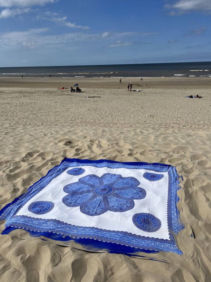 Lifingworld XXL strandlaken mandala 240cmx210cm wit blauw bloem strandlaken ibiza picknick kleed tafelkleed bank kleed muur decoratie bedovertrek schaduw doek hamam doek
