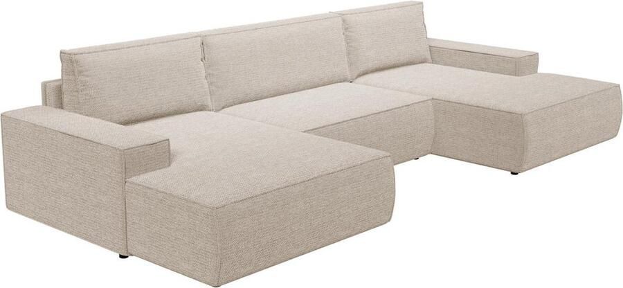 Vente-unique XXL U-vormige slaapbank in beige textuurstof – AMELIA L 354 cm x H 85 cm x D 167 cm