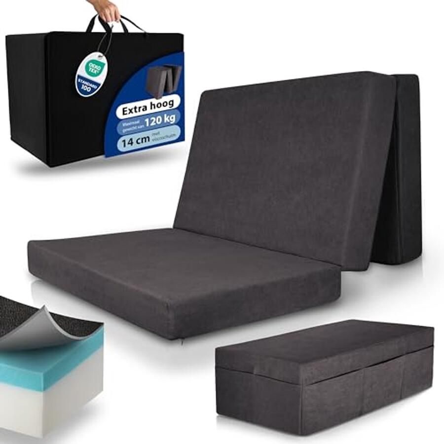 XXL Vouwmatras 140x200 cm Opvouwbare Gastmatras Extra Dikke 14 cm Geheugenfoam Matras H3 Gemakkelijk Te Vervoeren & Hoge Slaapcomfort