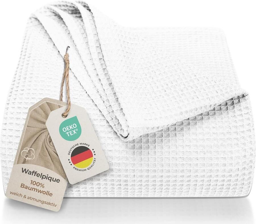 XXL Wafelpiqué Sprei 220 x 240 cm Luchtige Katoenen Deken voor Bed Bank en Sofa Ideaal voor Zomer en Winter