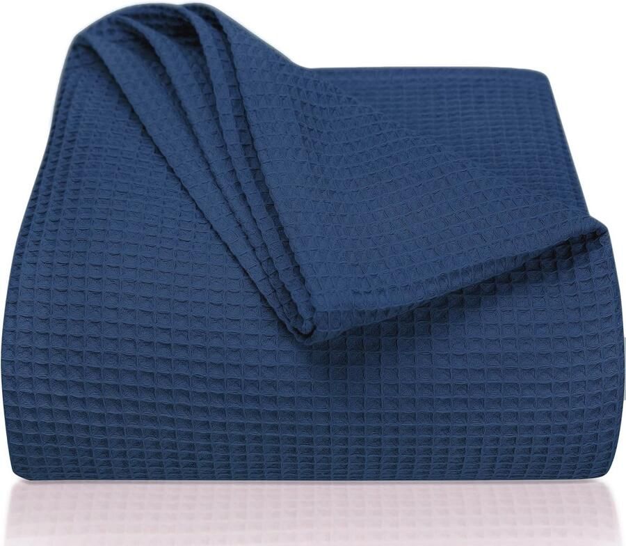 XXL Wafelpiqué Sprei 240 x 260 cm Luxe Katoenen Deken voor Bed en Bank in Blauw