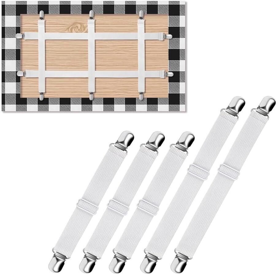 XYTAHDM 5-pack tafelkleedhouders voor dikke tafelbladen tafelkleedclips voor buitentafels elastische verstelbare tafelkleedclips voor tuintafels restaurant familie buitentafel (wit)