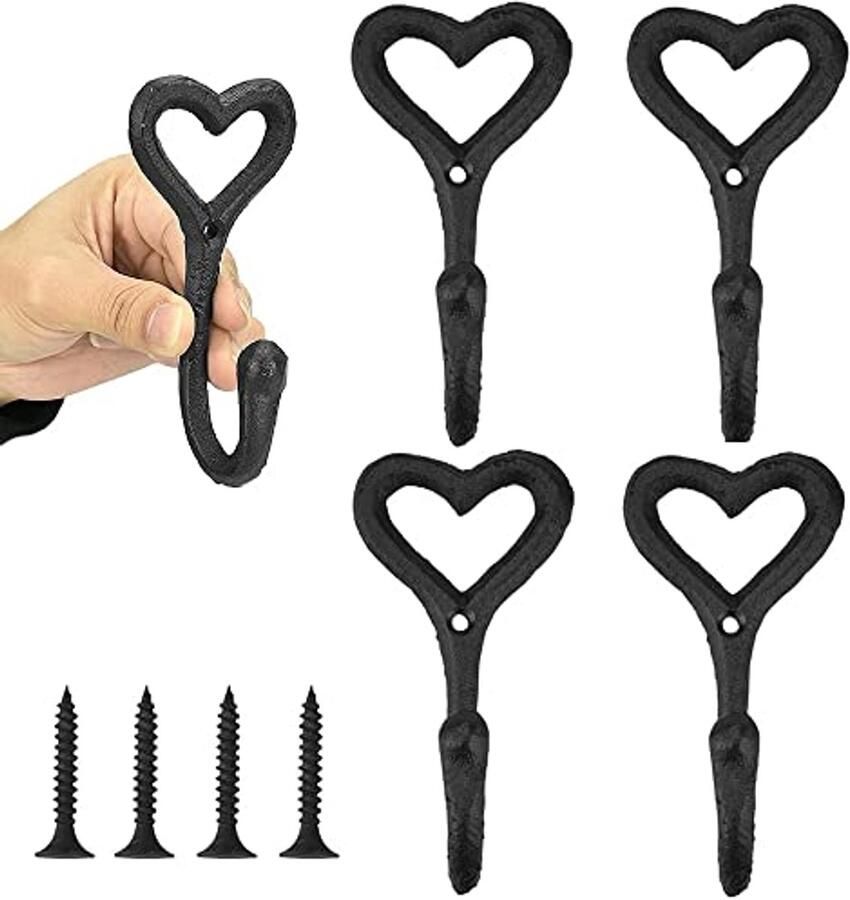 YANJINGHE Metalen kapstokken 4 stuks wandhaken metalen kapstokken vintage kledinghaken met 4 schroeven voor badkamer keuken slaapkamer kantoor kleding tassen handdoeken (zwart)