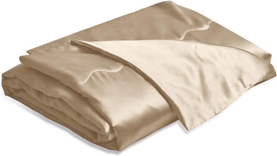 YASMENG Satijnen deken 200x200 Beige Verkoelende zijdezachte zomerdeken licht zacht luxe glad glanzend Bedsprei Knuffelige deken voor bed bank slaapkamer kantoor reizen