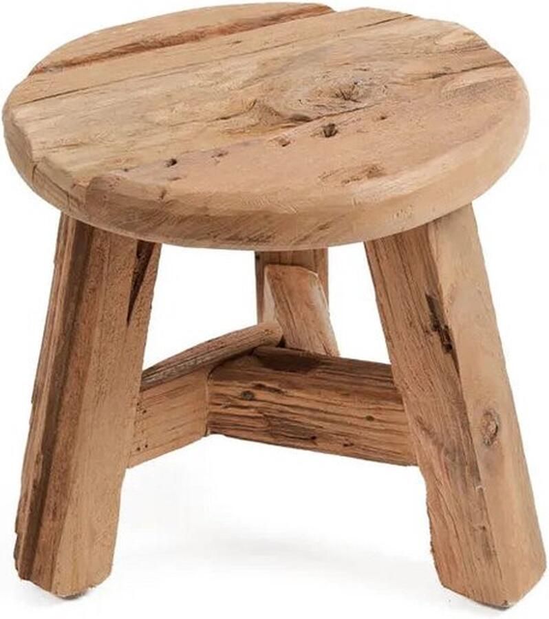 Rootz Living Rootz Yatai Kruk Natuurlijk Klein Upcycled Teak Rustiek hout Verbetert het interieur 30 cm x 30 cm x 23 cm