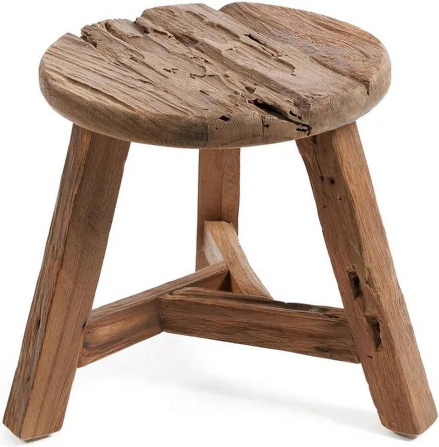 Rootz Living Rootz Yatai Kruk Natuurlijk Rustieke Kruk Upcycled Teak Zitting Verbetert het interieurontwerp 40cm x 40cm x 33cm