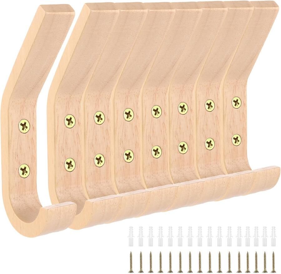 YAYODS 8 stuks houten kapstokhaken 15 5 x 5 x 2 5 cm J-type houten kapstokhaken wandhaken van eikenhout jashouder wand kapstokhaken voor gangen kledingkasten slaapkamers en badkamers