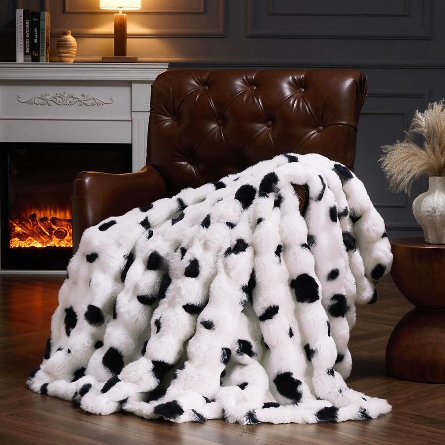 YBIKE Imitatiebonten deken met konijnenmotief bubbelstof deken 150x130cm luxe zachte en donzige Sherpa deken voor bed bank sofa (koe)